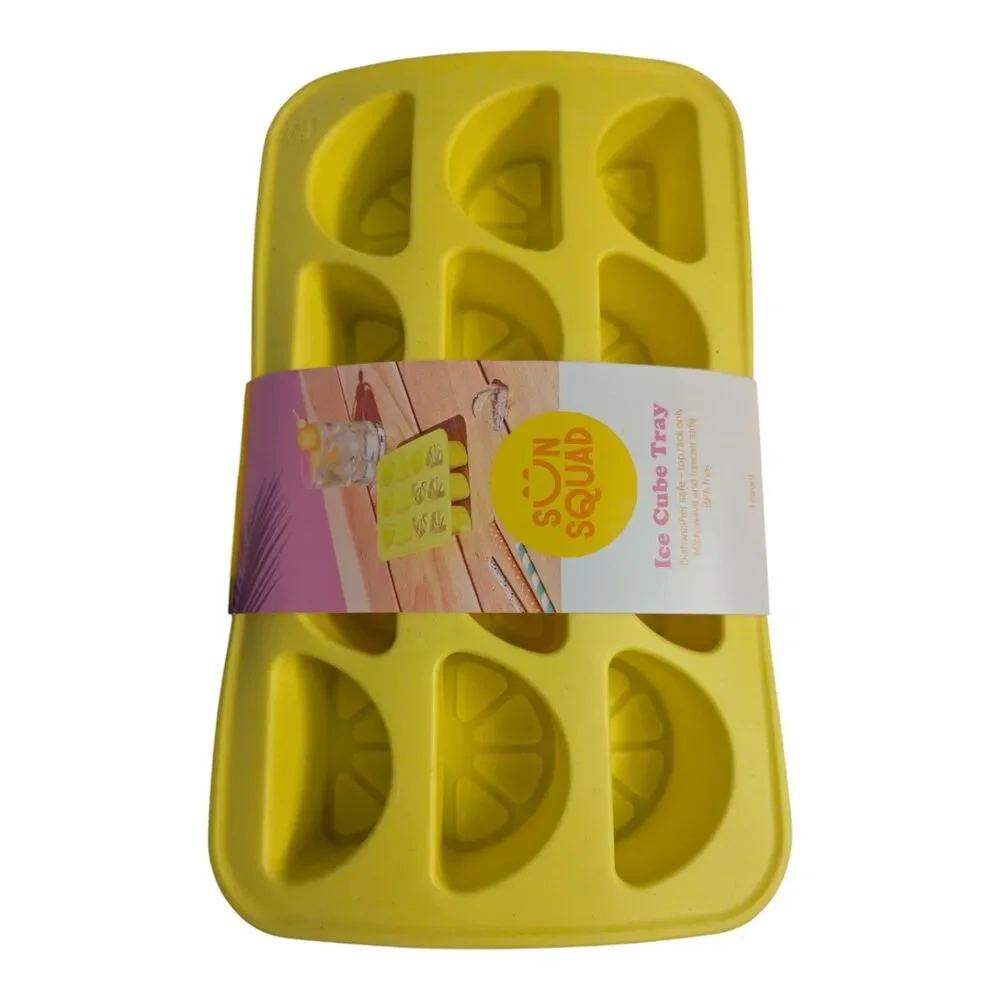 Sun Squad Ice Cube Tray Set Blue Long Cubes + Yellow Lemon Slice Tray New